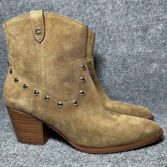 Coach Paline Bootie Women’s 10 Tan Suede Chelsea Pull On Block Heeled - Picture 1 of 11